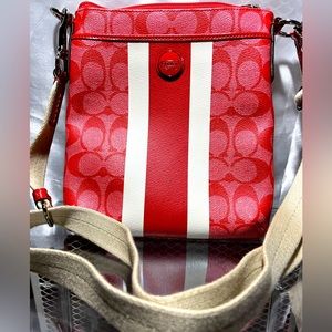 COACH NWOT Signature Canvas w/ Red & White Stripe Crossbody.